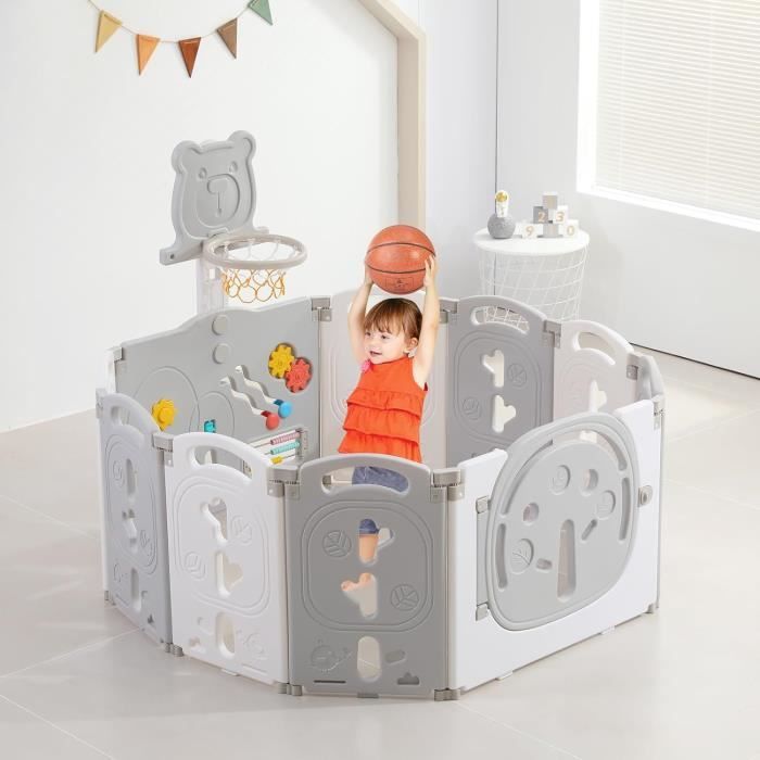 Parc Bébé 8+2 Panneaux 113×113cm Parc bebe modulable plastique Parc Bebe avec Porte et Panneau dactivité Parc pour enfants L