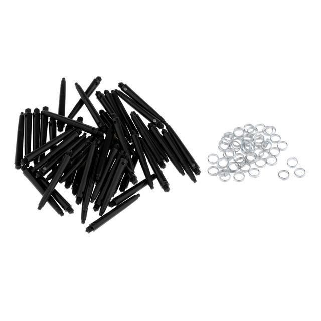 Geardeangloow Lot De 50 Tiges De Fléchettes 2BA Avec Anneaux De Protection Jaunes – Nylon Et Acier Inoxydable, 27 Mm