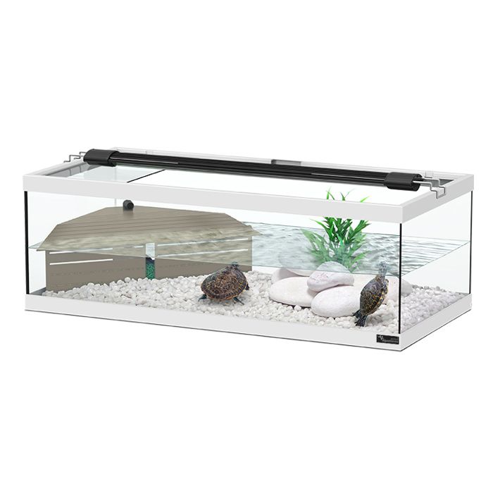 Aquarium pour tortues deau - Aquatlantis - Tortum - Blanc - Verre épais - Plastique brillant - Filtre intégré Aquarium pour tortues deau - Aquatlantis - Tortum - Blanc - Verre épais - Plastique brillant - Filtre intégré