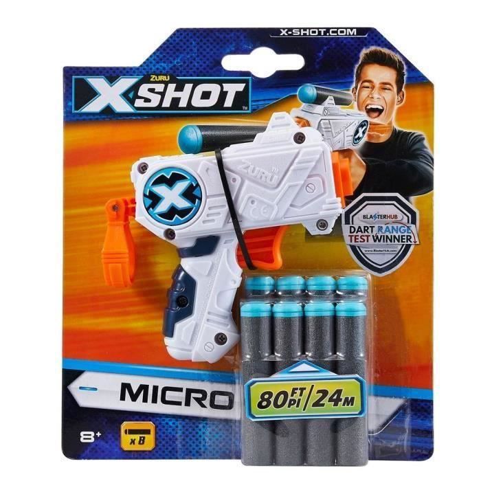 ZURU XSHOT Micro – Pistolet à Flèches 1 Coup, 8 Fléchettes Mousse, Portée 24 M – Jeu Extérieur Dès 8 Ans