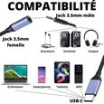Cable adaptateur USB-C Jack 3.5 mm audio ecouteur casque musique Compatible Oppo A16-A53-A54-A57-A72-A74-A76-A77-A94-A96-1
