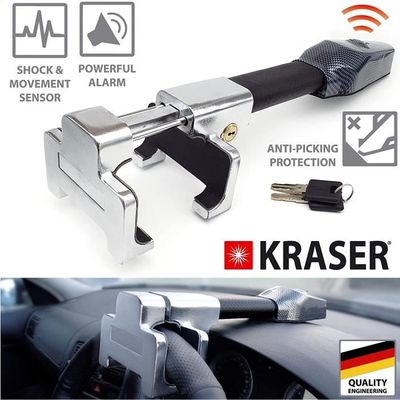 Antivol Volant KRASER KR830 Avec Alarme 120dB – Canne Haute, Déverrouillage Par Clé, Acier Allié