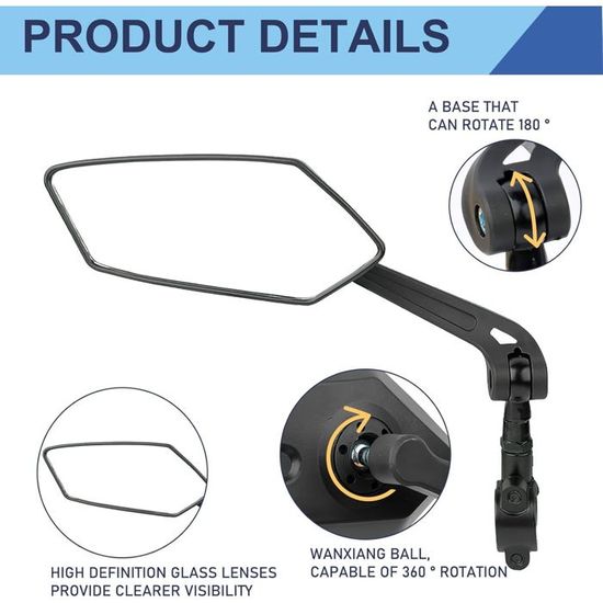 Rétroviseurs Vélo Txeouse - Miroir HD Grand Angle 360° Réglable Pour VTT, Trottinette Électrique Et Scooter (Gauche + Droit)