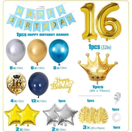 16 pièces-ensemble 18 ans garçon fille anniversaire décoration 30 pouces  numéro ballon bleu argent ballons étoiles [1452F2A] - Cdiscount Maison