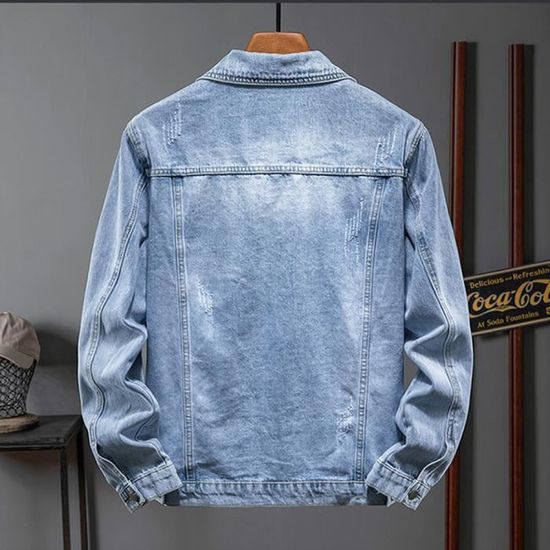 Veste En Jean Homme Slim Fit Vintage - Col Rond, Multiples Poches - Idéale Automne Et Sorties Décontractées