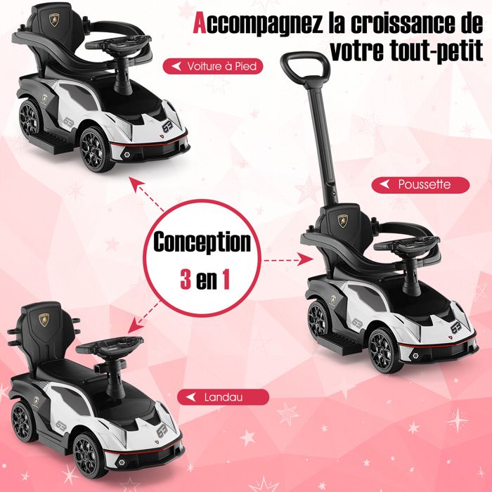 Porteur Bébé Lamborghini Essenza SCV12 Sous Licence - Voiture à Pousser Modulable 1-3 Ans, Charge 25 Kg, Avec Klaxon Et Rangement