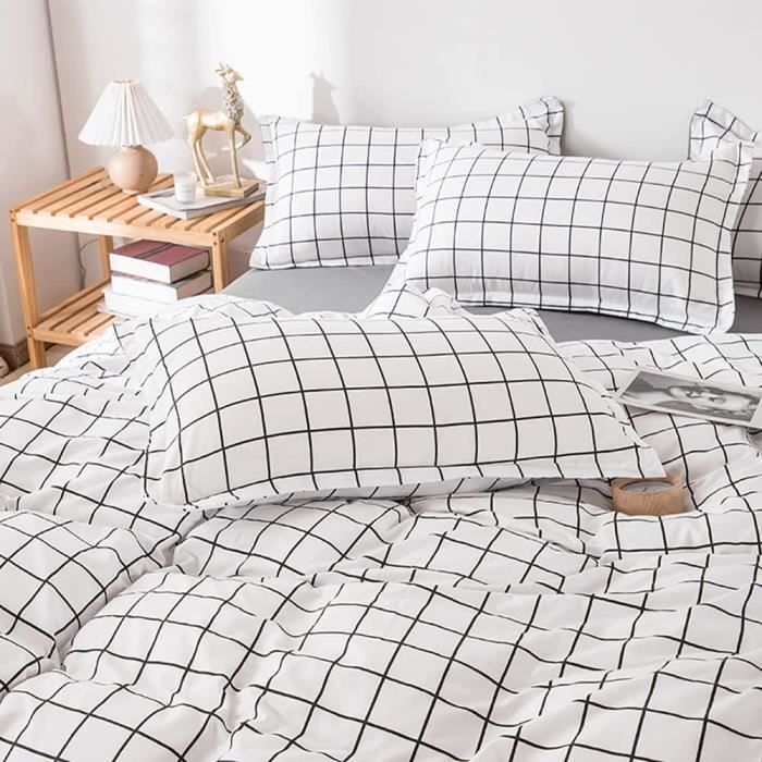 Couette 140x200 Housse De Couette Covebett 220x240cm - Carreaux Vichy Rose Et Blanc - Microfibre Douce - 2 Taies 65x65cm Parure Lit Microfibre Vichy