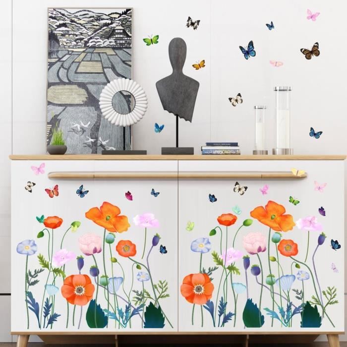 Grand Stickers Muraux Salon Fleur Plante Autocollant Mural Fleurs Herbe  Papillon Deco Murale Pour Chambre Adulte Mur Salon Bu[J4086] - Cdiscount  Maison