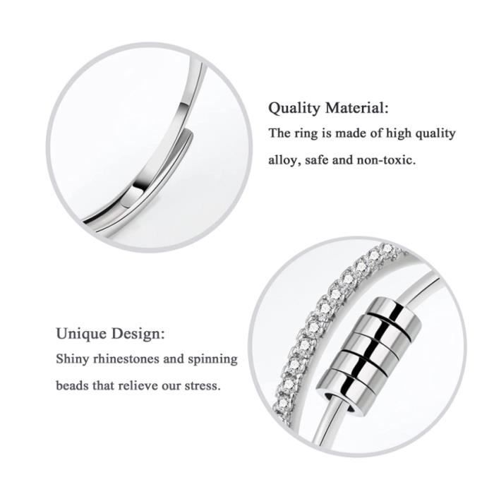 3 Pièces Bague Anti Stress Femme Argent, Anneaux Anti Stress Ensemble, Fidget Bague Anxiété Rotative, Spinner Anneaux Bague, Bague Ouverts Reglables Pour Relaxation Femme Homme