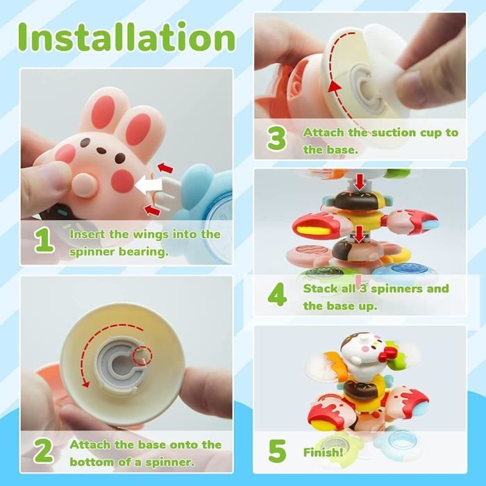 3 pièces Jouets rotatifs à ventouse, jouets rotatifs pour bébé, avec  fonction Pop Fidget, amusement sensoriel à bulles Push-Pop