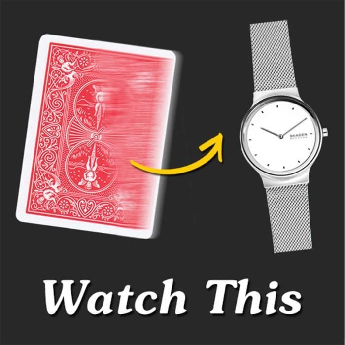 Carte à surveiller (Avec montre) Changement de carte à jouer pour regarder de près les tours de magie de l'illusion de rue, une magie qui change