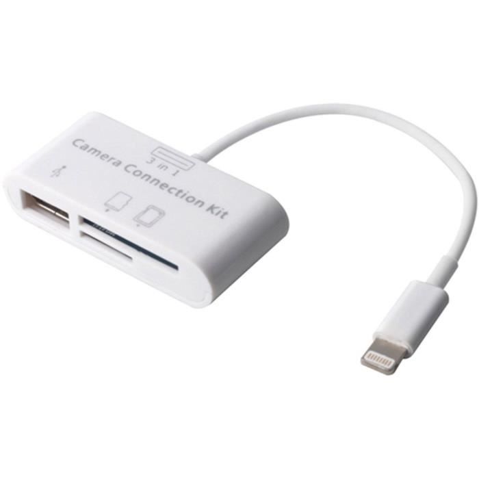 CABLING® Adaptateur Lightning vers Lecteur de Carte SD, Lightning to SD  Card Camera Reader Adapter pour Apple iPhone 5-5S-SE-6-6S-6 - Cdiscount  Informatique