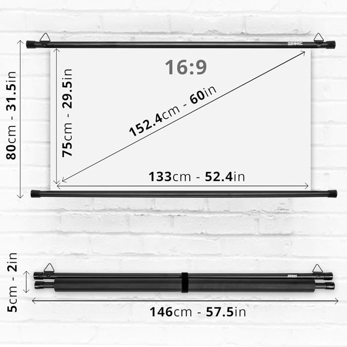 Écran De Projection Duronic MPS100 100 Pouces 4:3 – 203x152 Cm, Gain +1, Manuel, Fixation Mur/Plafond – Idéal Home Cinéma 4K 8K 3D