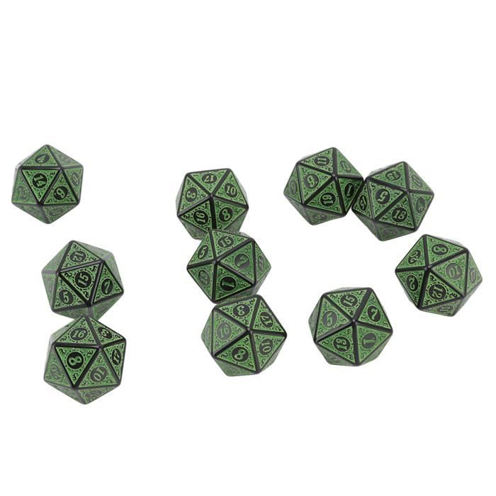 Zerone dés acryliques Jeu de dés polyédriques 10 pièces gravure fine dés de jeu Portable pour