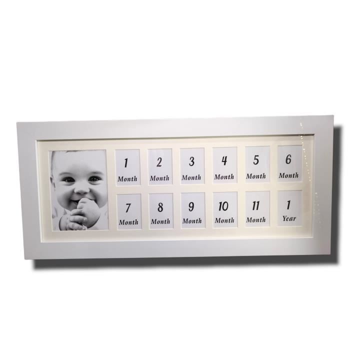 Cadre Photo 12 Mois Bébé - Souvenir Première Année Blanc Élégant
