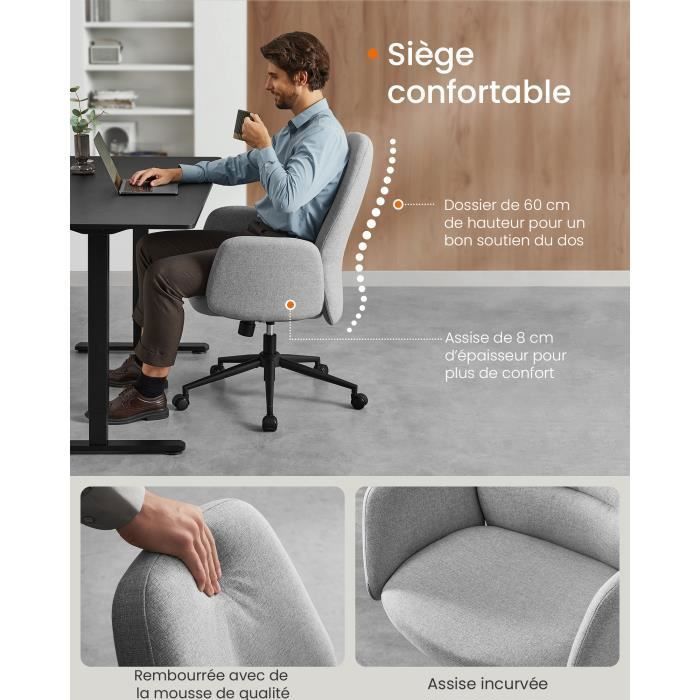 Fauteuil De Bureau Ergonomique Réglable Gris Clair - Avec Appui-tête Et Repose-pieds, Neuf à Monter