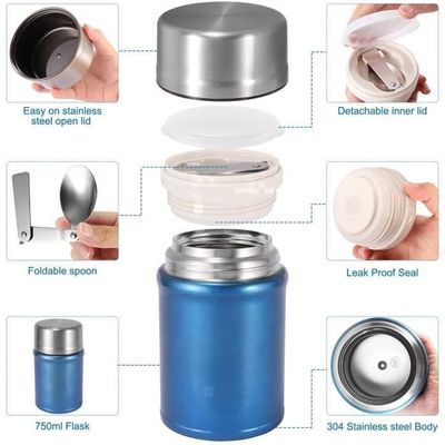 Gamelle Isotherme 1200 Ml En Acier Inox - Conservation Chaud/froid 12h, 2 Compartiments + Cuillère Pliante - école/bureau - 12