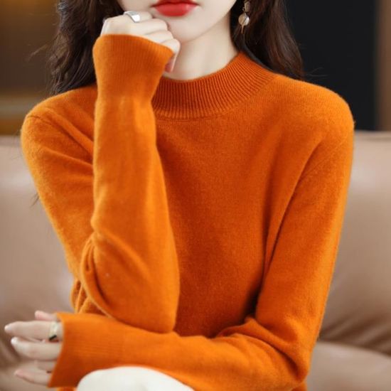 Pull Cachemire Femme Chic Chaud LeGer Manches Longues Col Rond Et Elegant Pull en Tricot Elastique Top couleur orange couleur orange Cdiscount Pret a Porter