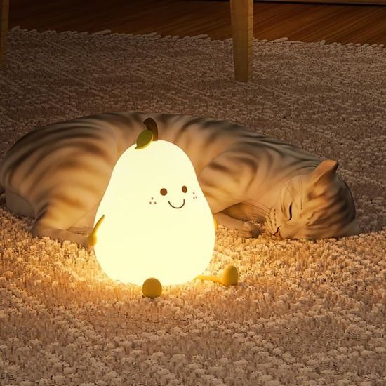 Veilleuse Bébé Poire Kawaii En Silicone – 9 Couleurs + 3 Modes, Télécommande, Rechargeable USB, Minuterie 30/60 Min