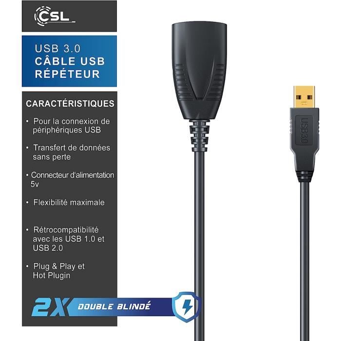 Cordon rallonge USB-C 3.1 Male vers USB-A Femelle 5m amplification  électronique