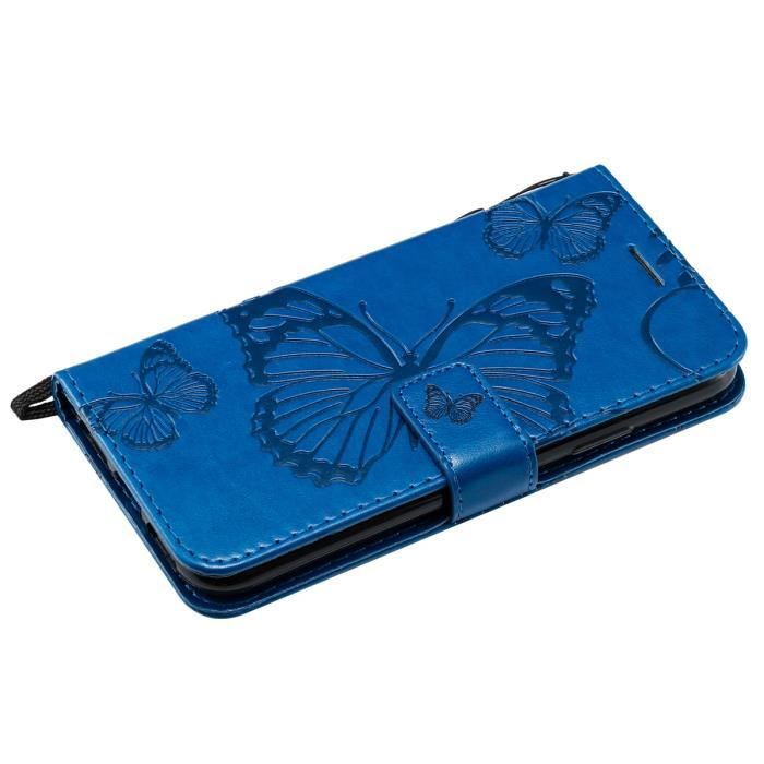 Étui Portefeuille Wiko Harry 2 - Tissu Oxford & Cuir PU - Rabat Magnétique, Fentes Cartes, Support Mains Libres - Bleu