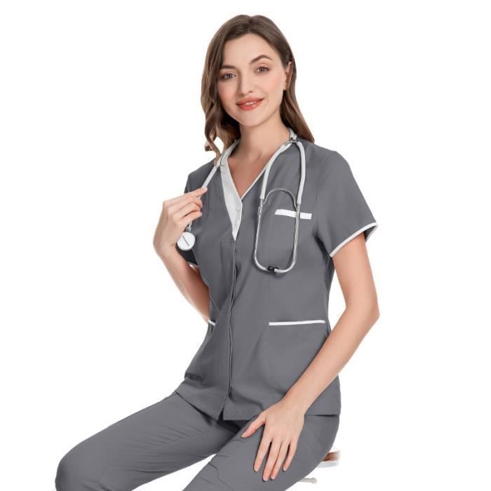 Tunique Medicale Femme Col en V Blouse Medicale Femme Manche Courte Uniforme De Travail Blouse Infirmiere Femme Gris Gris Cdiscount Pret a Porter