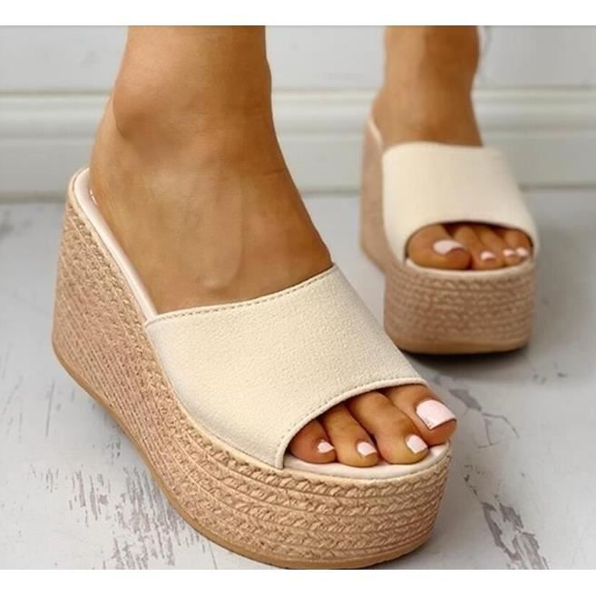 Sandales Compensées Chaussures CompensÃ©es Beige Femme Espadrille