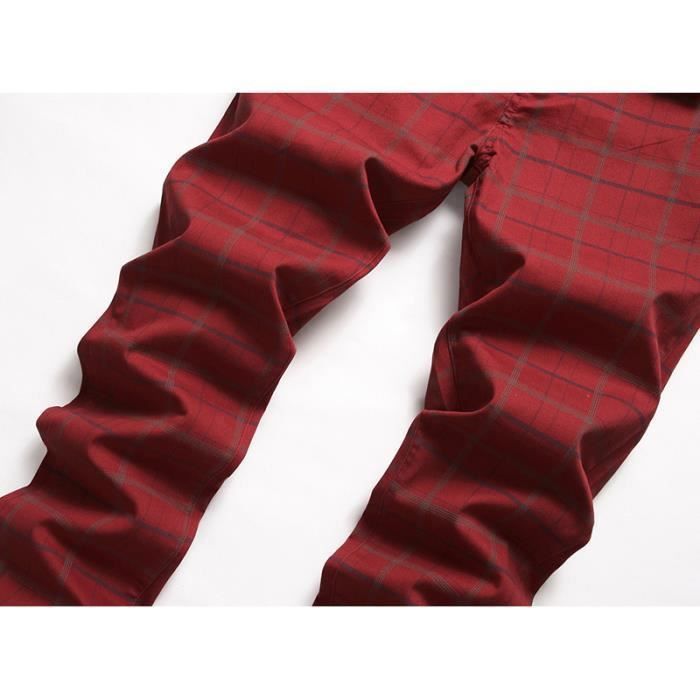 Pantalon Homme Carreau Extensible Slim Fit Grande Taille Coupe Droite Rouge INSFITY XXL Rouge Cdiscount Pret a Porter