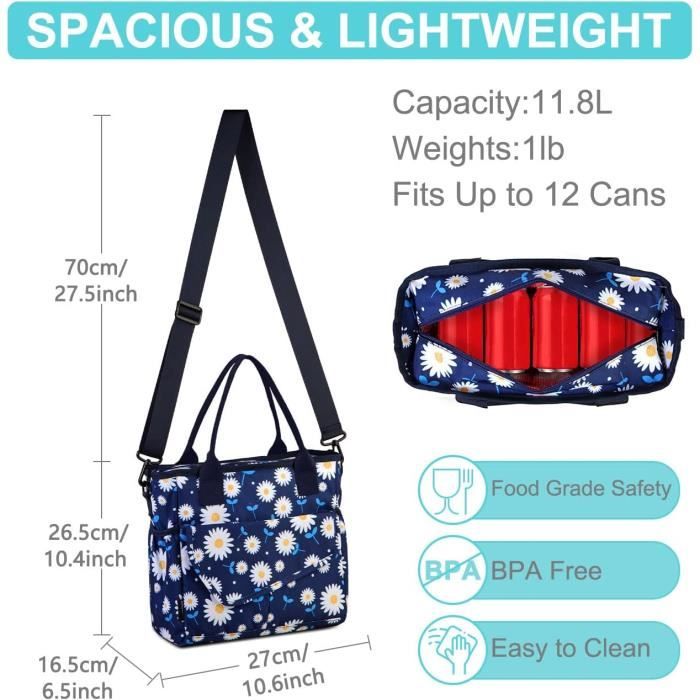 Sac Isotherme Repas Femme 12L En Velours Côtelé - Imperméable, Pour Travail, école, Pique-nique