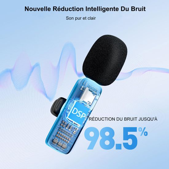 Micro Lavalier Sans Fil Pour IPhone Et Android : Mini Micro-Cravate Avec Annulation Intelligente Du Bruit, Qualité 48kHz/16bits, Portée 100 Pieds – Idéal Pour Vlogs, Interviews, Streaming Et Vidéos Pro