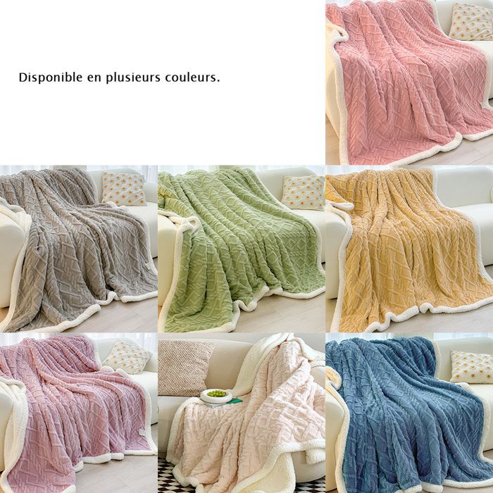 Couverture JEMIDI Effet Laine Sherpa 180x220 Cm - Polyester - Modèle Canapé-lit