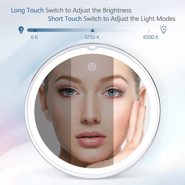 Miroir De Maquillage Avec éclairage LED Et Grossissement 30x - 3 Couleurs De Lumière, Intensité Réglable - Batterie 2000 MAh, Support Téléphone - Blanc - 2