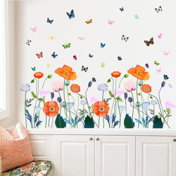 Grand Stickers Muraux Salon Fleur Plante Autocollant Mural Fleurs Herbe  Papillon Deco Murale Pour Chambre Adulte Mur Salon Bu[J4086] - Cdiscount  Maison