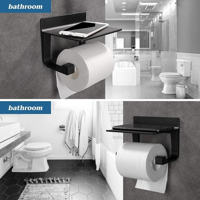 Porte Papier Toilette Mural Sans Perçage - Adhésif Puissant, Acier Inoxydable Noir, Design Moderne Pour Salle De Bain
