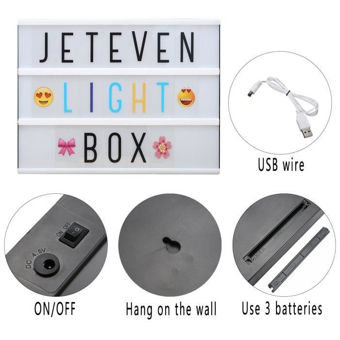 TAVADA Boîte Lumineuse LED A4 – Lettres & Emojis Couleur Changeante, Idéale Pour Mariages, Anniversaires, Décoration Chambre Ou Bar