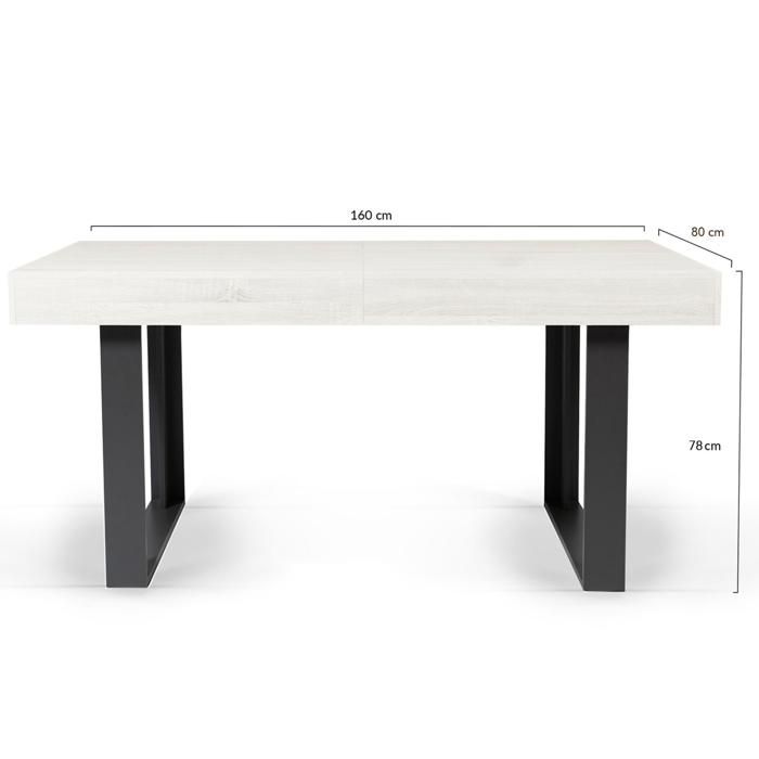 Table à Manger Extensible Phoenix 4-8 Personnes - Bois Gris 160-200 Cm - Style Industriel Loft