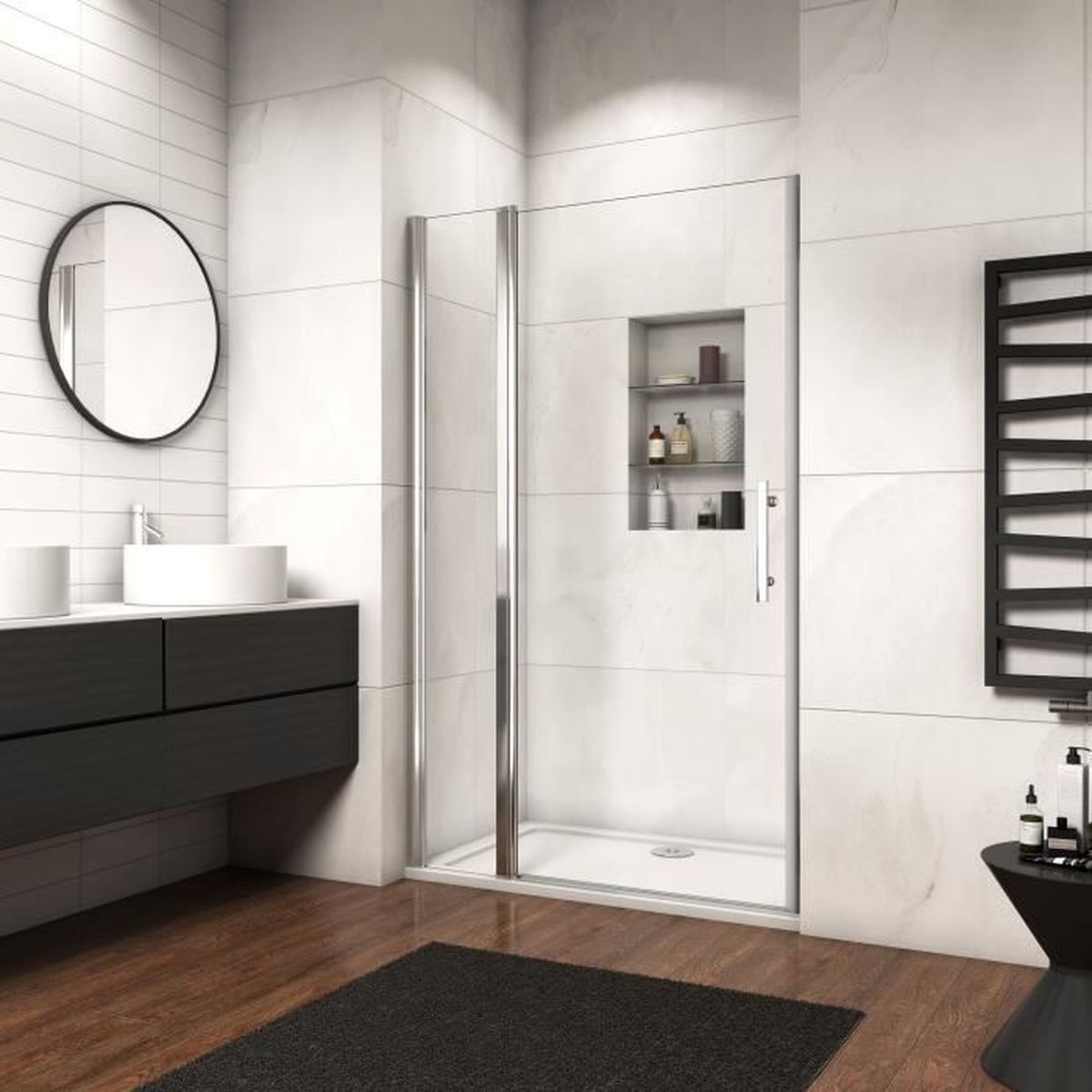 Porte De Douche Pivotante 120x185 Cm - Verre Anti-calcaire 6 Mm | Installation En Niche, Ouverture 180°