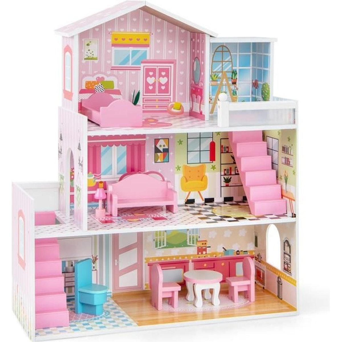 Maison de Poupée Barbie en ABS Pas Cher 3 Étages Meubles et Accessoires  YES7 - Cdiscount Jeux - Jouets
