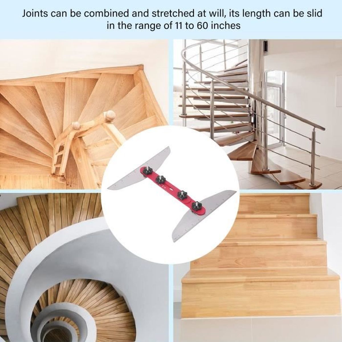 Outil De Gabarit De Marche D'Escalier Réglable 17,9 à 50,9 Inches - Jauge Avec Indicateur D'Angle Pour Escaliers Et Cloisons