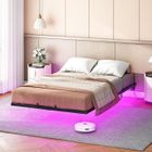 Cadre de Lit-HOOBRO-140 x 200 cm-Cadre de Lit avec éclairage LED et Station de Charge-Lits Double en métal avec Rangement