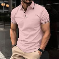Polo Homme T-Shirt Manches Courtes Couleur Unie Top Ete Respirant Tissu Confortable - Rose