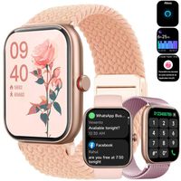 Montre Connectée Femme pour Samsung,iPhone,Android,1.91"Alexa intégrée avec Appel Bluetooth 3 Bracelets-Rose
