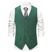 Gilet De Costume Homme Slim Col V Sans Manche Business Casual Vintage Couleur Unie - Vert