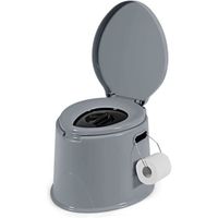 RELAX4LIFE Toilette Portable Gris 5 L, Charge 200 KG, Seau Amovible & Porte Rouleau de Papier, WC Camping pour Voyage/Embouteillage