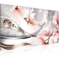 Tableau Décoration Murale 100x40 cm Runa art 207212a Fleurs Magnolia - 1 Panneau Deco Toile Prêt à Accrocher - Rose Gris