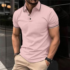 POLO Polo Homme T-Shirt Manches Courtes Couleur Unie Top Ete Respirant Tissu Confortable - Rose