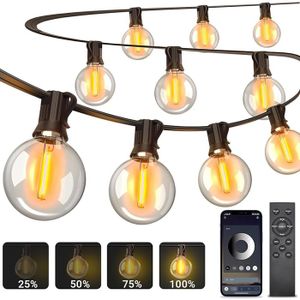 Guirlande Guinguette LED Extérieure 30M 52 Ampoules G40 Blanc Chaud – Étanche Et Économe Pour Jardin, Terrasse, Bistro