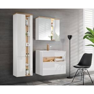 SALLE DE BAIN COMPLETE Bahama - Ensemble meubles de salle de bain complet avec cabinet miroir - Blanc - 80 cm - Bahama