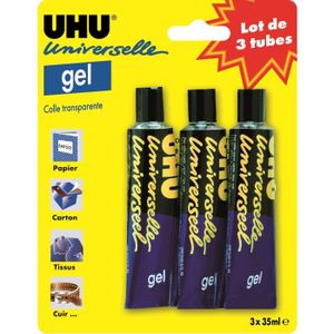 COLLE - PATE ADHESIVE UHU LOT de 3 Tubes GEL UNIVERSELLE 35ml