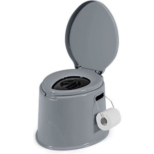 WC - TOILETTES RELAX4LIFE Toilette Portable Gris 5 L, Charge 200 KG, Seau Amovible & Porte Rouleau de Papier, WC Camping pour Voyage/Embouteillage